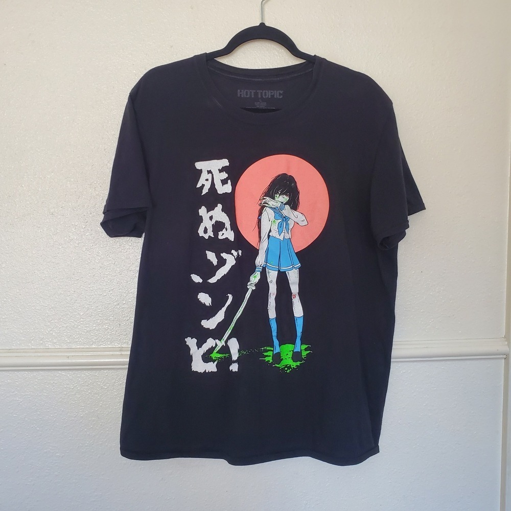 Hot Topic Mens Zombie Anime Girl Katana Graphic T-Shirt Black Large 100% Cotton